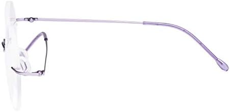 CessBlu Rimless Reading Glasses Round Readers for Men Women (Purple) +2.5