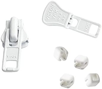 Zipper Repair Kit - #8 YKK Heavy Duty Molded Vislon White Sliders - 2 Sliders & 4 Top Stoppers Per Pack - Color: White - Made in The United States