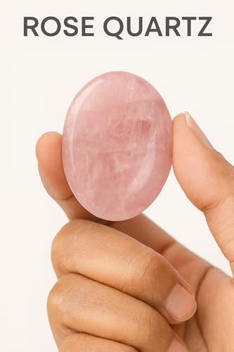 Rose Quartz Worry Stone – Natural Polished Thumb Palm Crystal for Meditation, Pocket Stone for Relaxation & Reiki