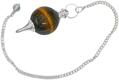 Amazing Gemstone Tiger Eye Crystal Ball Pendulum for Divination - Dowsing Pendulum Necklace with Chain and Quartz Bead for Reiki Healing and Crystal Grid Meditation