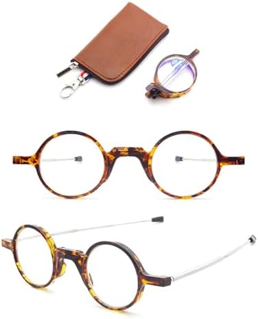 Folding Reading Glasses Men Women Round Portable Blue Light Readers Pocket Wallet Eyeglasses w/Zipper Case