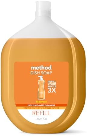 Method Gel Dish Soap Refill, Clementine Scent, Powerful Cleaning Formula, Large Refill Tub, Cuts Through Grease, 54 Fl Oz