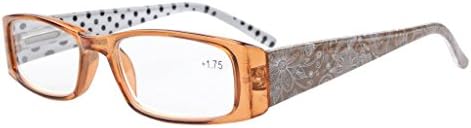 Eyekepper 5-Pack Spring Hinges Polka Dots Patterned Temples Rectangular Reading Glasses Readers Brown +2.5