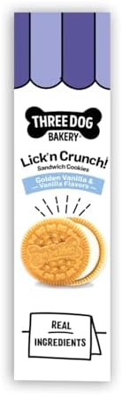 Three Dog Bakery Lick'n Crunch! Golden & Vanilla Sandwich Cookies, Dog Treat, Puppy Cookies with Real Ingredients, Dog Birthday Treat, Training Reward