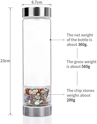 Natural Crystal Water Bottle Reusable Gem Glass Water Bottle for Making Natural Quartz Crystal Elixir Infused Gemwater Bottle Crystal Point Energy Water Bottle 550Ml (Color : Pink Crystal)