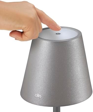 Cilio Sole LED Table Lamp with Touch Sensor, Dimmable with Memory Function, Up to 13 Hours of Lighting Time, for Indoor and Outdoor Use, Metal/Plastic, 13.75" H, 4.25" Diameter, Gray