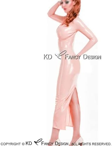 Pink Sexy Latex Dress with Two Zippers At Back Rubber Gown Bodycon Playsuit-Yellow-Male M