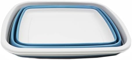 SAMMART 10L (2.6 Gallons) Collapsible Tub - Foldable Dish Tub - Portable Washing Basin - Space Saving Plastic Washtub (Grey/Steel Blue, 1)