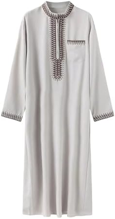 Xiaojmake Men's Muslim Embroidery Moroccan Thobe Ethnic Dubai Long Gown Prayer Robe Islamic Jubba Kaftan Islamic Arabic Abaya
