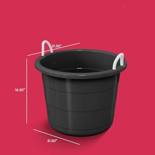 17 Gallon Black Utility Bucket 2-Pack, Flexible Plastic Storage Tub with Reinforced Rope Handles, Multi-Functional Foldable Container for Home, Outdoor, Garage & Gardening