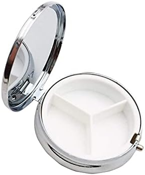 2PCS Round Mini Portabler Stainless Steel Pill Box Case Pocket 2 inches Medicine Tablet Holder Organizer Case for Purse -Compact 3 Compartment(Ladybug)