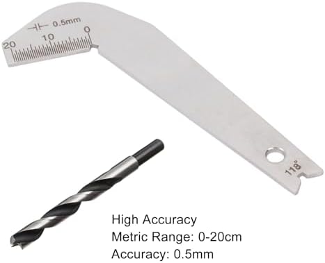 Drill Bit Sharpening Angle Gauge, Grinding Drill Bits Diameter Center Gauge Tool, 118° Stainless Steel with 0.5mm Accuracy (0-20mm Range)