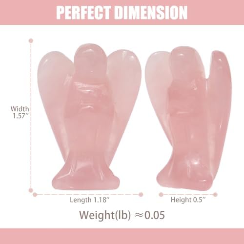 WHAL&YUNE Rose Quartz Angel Figurine Natural Energy Healing Crystals Gemstone Hand Carved Sculpture for Home Office Desk Decor Holiday Lucky Gift-1.5 inches