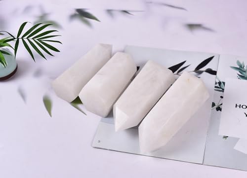 AMOYSTONE Natural Large Stone Tower White Healing Crystal Wand Hexagonal Point Obelisk Irregular 2.5-3 Lbs, Spiritual Meditation, Reiki Chakra Gemstone Home Decor