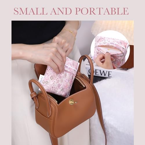 DGAZ Sanitary Napkin Storage Bag, Period Bag for Teen Aged Girls, Portable Period Bag for Panty Liners/Menstrual Cup/Small Tampons,Mini Makeup Bag for Purse(Peach Blossoms)