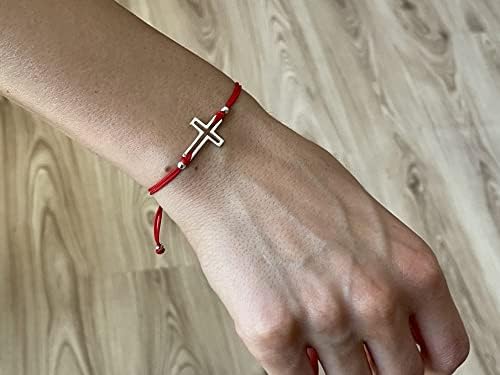 Red String Cross Sterling Silver 925 Bracelet Thread Wristband Charm Unisex Jewelry