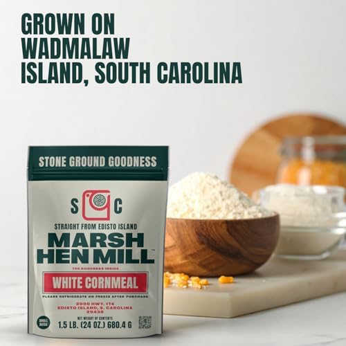 Marsh Hen Mill Stone Ground White Cornmeal | Heirloom Corn Flour | All Purpose Flour For Baking & Cooking | Versatile & Consistent Results | Grown on Family Farm | Stone Ground Cornmeal | 24 Oz Pack