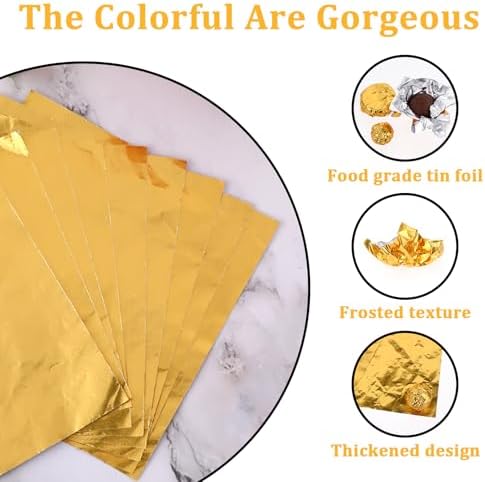 100 Pcs Gold Candy Wrappers Foil 4" x 4" Square Chocolate Wrappers, Aluminum Foil Candy Wrappers for Homemade Candy, Individual Chocolate Packaging for Valentine's Day Wedding Birthday