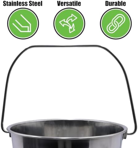Grip Stainless Steel Bucket (5 Gallon)- Great for Pets, Cleaning, Food Prep - Hang on Fences, Cages, Kennels - Home, Garage, Workshop
