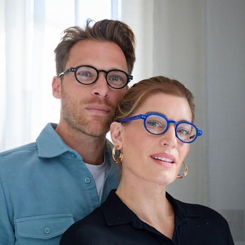 OPULIZE OCA Reading glasses for Women Men,Scratch Resistant Modern Retro Round frame with Spring Hinges, Black, Brown Tortoiseshell, Blue, Grey +3 (Pack of 4)