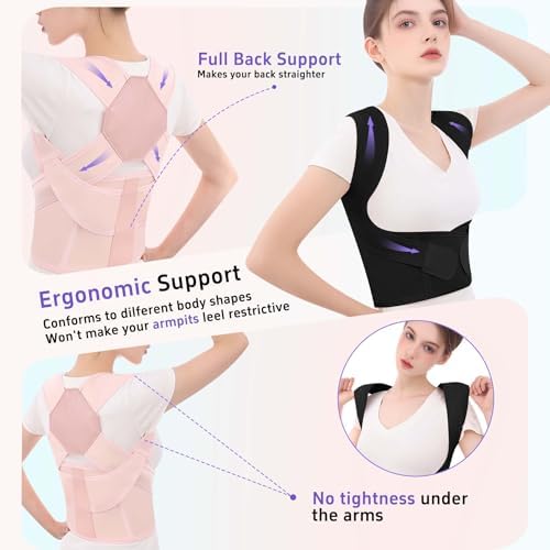 Posture Corrector for Women and Men Back Brace Upper Back Support Adjustable Breathable Shoulder Straightener Hunchback Correction Clavicle Back Pain Relief Comfortable Daily Wear Pink Medium