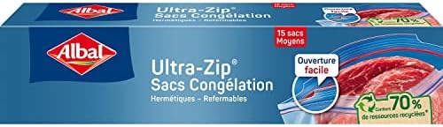 Albal - 15 Ultra Zip Freezer Bags - Medium Model 3L - Zip closure - Durable - 70% recycled resources