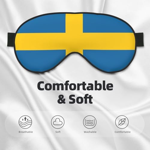 Swedish Flag Soft Eye Mask – Comfortable Sleep Mask for Side Sleepers, Light Blocking, Relaxing Pressure-Free Eyemask, Black