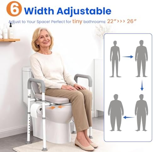 Raised Toilet Seat with Handles - Width & Height Adjustable Toilet Seat Risers for Seniors, Heavy Duty Handicap Toilet Riser, Fit Any Toilet, Up to 400lbs