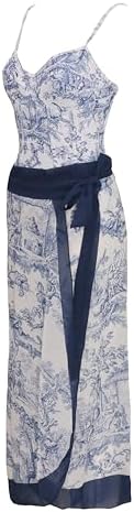 YUNAR Women Retro Deep Plunging One Piece Monokini Swimwear with Sarong 2 pcs Set