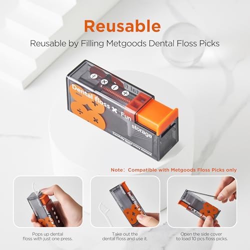 Dental Floss Sticks for Aduts, Floss Pick Holder& Dispenser with Travel Case, 20 Count (2x10) Disposabe Flosser for Teeth Cleaning, Portable Floss Sick Kit (2 Pack Orange)
