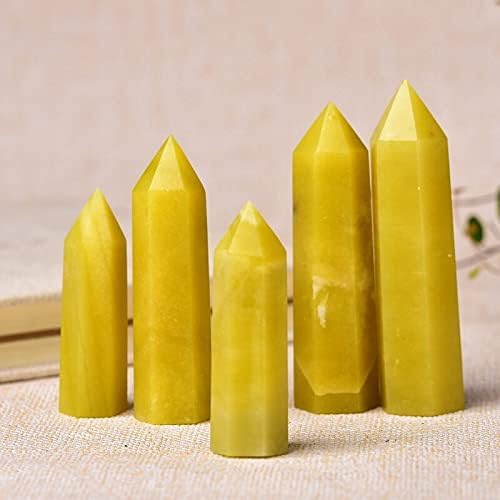 AtkitS 1PC Natural Crystal Point Lemon Jade Stone Healing Obelisk Yellow Quartz Tower Ornament for Home Decor Energy Stone Pyramid Gift (Size : 50-60mm)