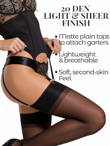 Mila Marutti Sheer Thigh High Stockings for Garter Belts | 20 Denier Lingerie Stockings | Garter Set Nylons Multiple Colors