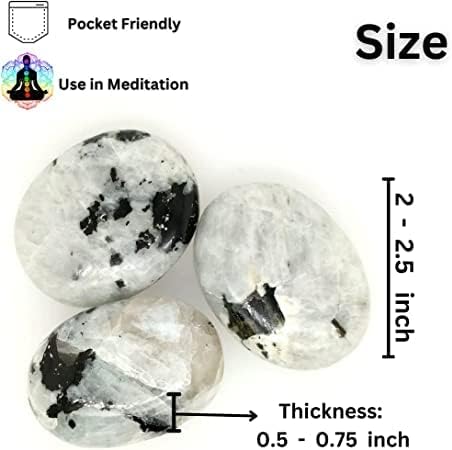 Natural Rainbow Moonstone Oval Worry Stones - Palm Pocket Energy Stone - Hand Carved Moonstone - Healing Crystal for Chakra Reiki Balancing - Polished Gemstones for Anxiety & Meditation