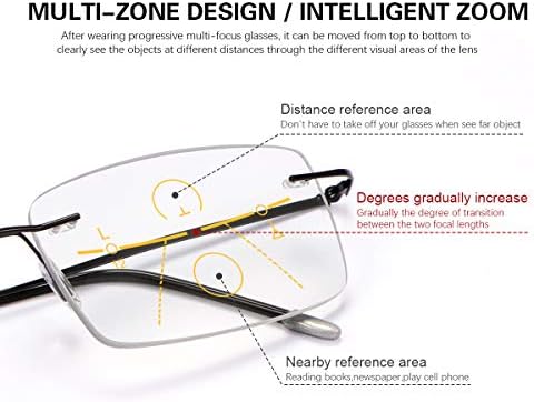 MIRYEA Progressive Photochromic Multifocus Reading Sunglasses Rimless Anti Blue Light Glasses Transition Sun Readers Eyewear