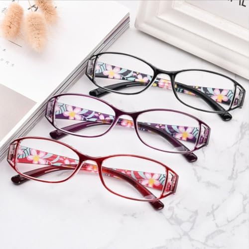 LILLIE 3 pairs of stylish reading glasses with case, anti-blue light portable reader, black, purple and red (Color : Purple, Size : 1.5x)