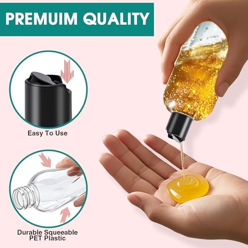 3Pcs 16 oz Clear Plastic Refillable Travel Shampoo and Conditioner Bottles with Black Disc Top Caps,Squeeze Empty Bottles Cosmetic Containers for Lotions, Body Soap Cream