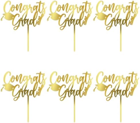 PALASASA Congrats Grad Cake Topper-Class of 2026 Graduate Party-2026 High School/College/Senior Graduation Party Congratulations Acrylic Decorations Set of 6 (6 Pcs Grad-3, Gold)