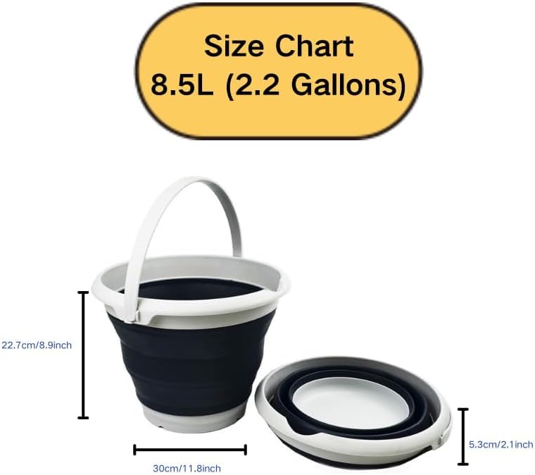 SAMMART Collapsible Plastic Bucket - Foldable Tub - Portable Fishing Water Pail - Space Saving Outdoor Waterpot (Grey/Slate Grey, 8.5L Round)