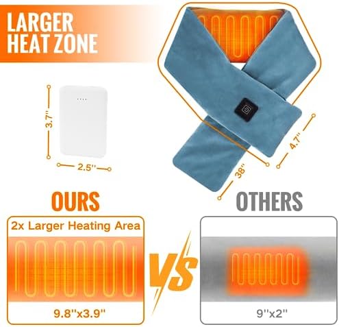 Girasol Heated Neck Wrap Heated Scarf for Neck Pain Relief, Neck Heating Pad with 5000mAh Power Bank, Cordless Thermal Neck Brace Electric Heated Neck Warmer with 3 Heating Levels (Blue)