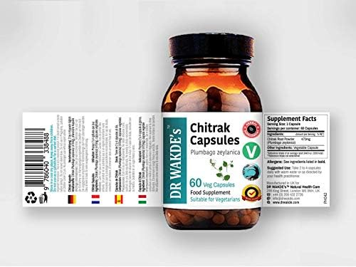 DR WAKDE'S Chitrak Capsules (Plumbago zeylanica, 60 Veg Caps, Plant-Based Supplement, Ayurvedic Herb, All Natural, Vegan)