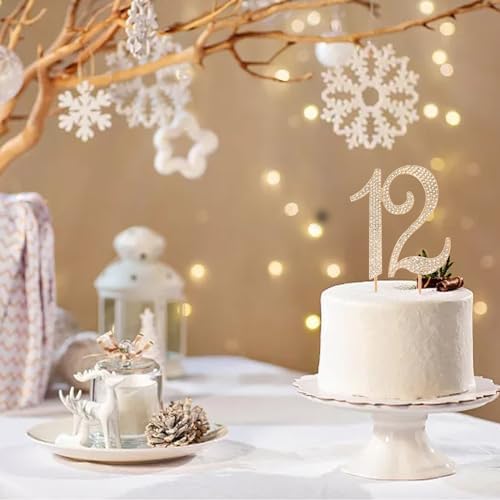 Honbay 12 Birthday Cake Topper Sparkling Bling Alloy Crystal Rhinestones Cake Topper Cake Decoration for 12th Birthday or Anniversary Party (Gold)