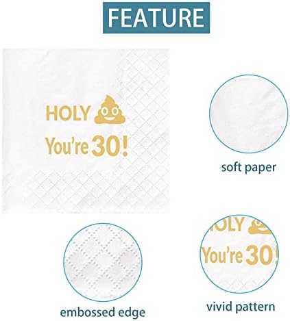 Joyiou 50 Pcs 30th Birthday Napkins, Holy You’re 30 Cocktail Luncheon Napkins for Thirty Birthday Party Decorations Favors Gifts for Men Women, 30 Years Old Table Decor Supplies, 2Ply 4.5x4.5 inches