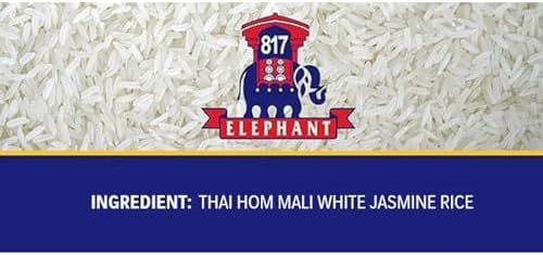 817 Elephant Thai Hom Mali Jasmine Rice - 15 lb Bag - Authentic White Rice - Great for Thai Recipes, Curries & Pilafs - Cook in Microwave or on Stove Top