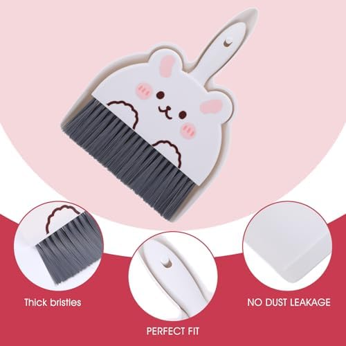 Upgrade Small White Broom and Dustpan Set, Hand Dustpan and Brush Set, Cute White Mini Broom and Dust pan Sets, Little Dust Pan for Home Use Tabletop Debris Cleaning Pet Guinea Pig Cages