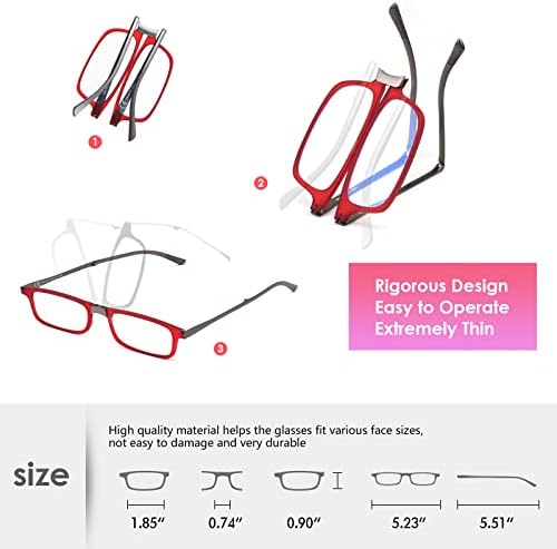 SKYOAK Evolved Folding Reading Glasses For Women Men Blue Light Blocking Anti UV Eyestrain Foldable Portable Compact Readers with Flat Hard Case Pocket Computer glasses 2.0 RED