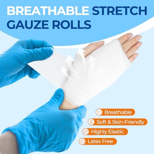 Sterile Gauze Rolls, 6in x 4.1 Yards, Conforming Stretch Gauze Bandage, Pack of 6, Firm Support for Dressings and Splints, Latex-Free First Aid Supplies Individually Wrapped with Bonus Tape