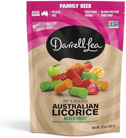 Darrell Lea Family Size Soft Australian Licorice, Non-GMO, No Palm Oil, Vegetarian Friendly, No High Fructose Corn Syrup, Soft & Chewy Licorice Candy, Made in Australia (Mixed Fruit, 20 Ounce)