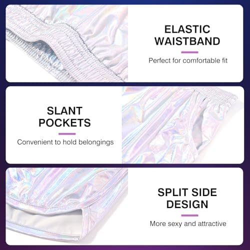AMY COULEE Mens Metallic Shorts Sexy Shiny Sparkly Rave Outfit Holographic Booty Shorts with Pockets