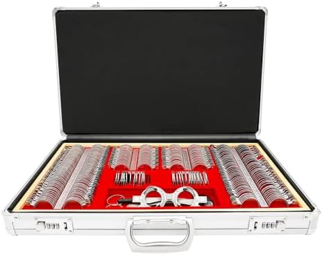 266PCS Optical Trial Lenses Set, Metal Rim Optometry Optical Instrument, Portable Optometry Eye Lenses Case with Trial Frame, Professional Optician Tool Lens Set for Optometrist Vision Tester