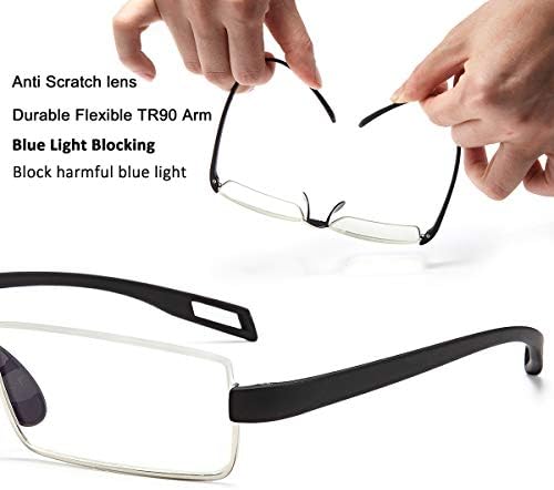 EYEURL Half Frame Reading Glasses Blue Light Blocking Computer Readers for Men Women Lightweight Anti Glare TR90 Black 1.25